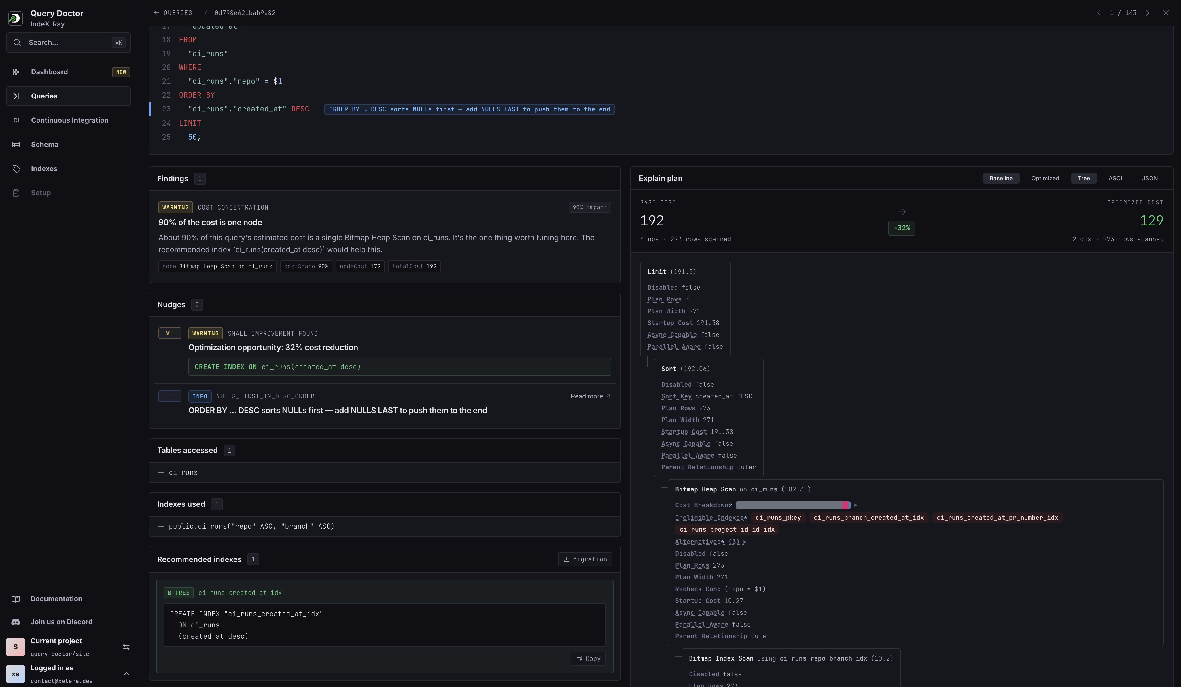 Screenshot of the query viewer in the query doctor app